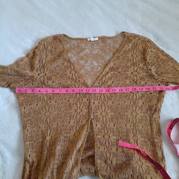 Maurices Women's Size Large Brown Tan Crochet Button Bohemian Duster Cardigan - Picture 10 of 12